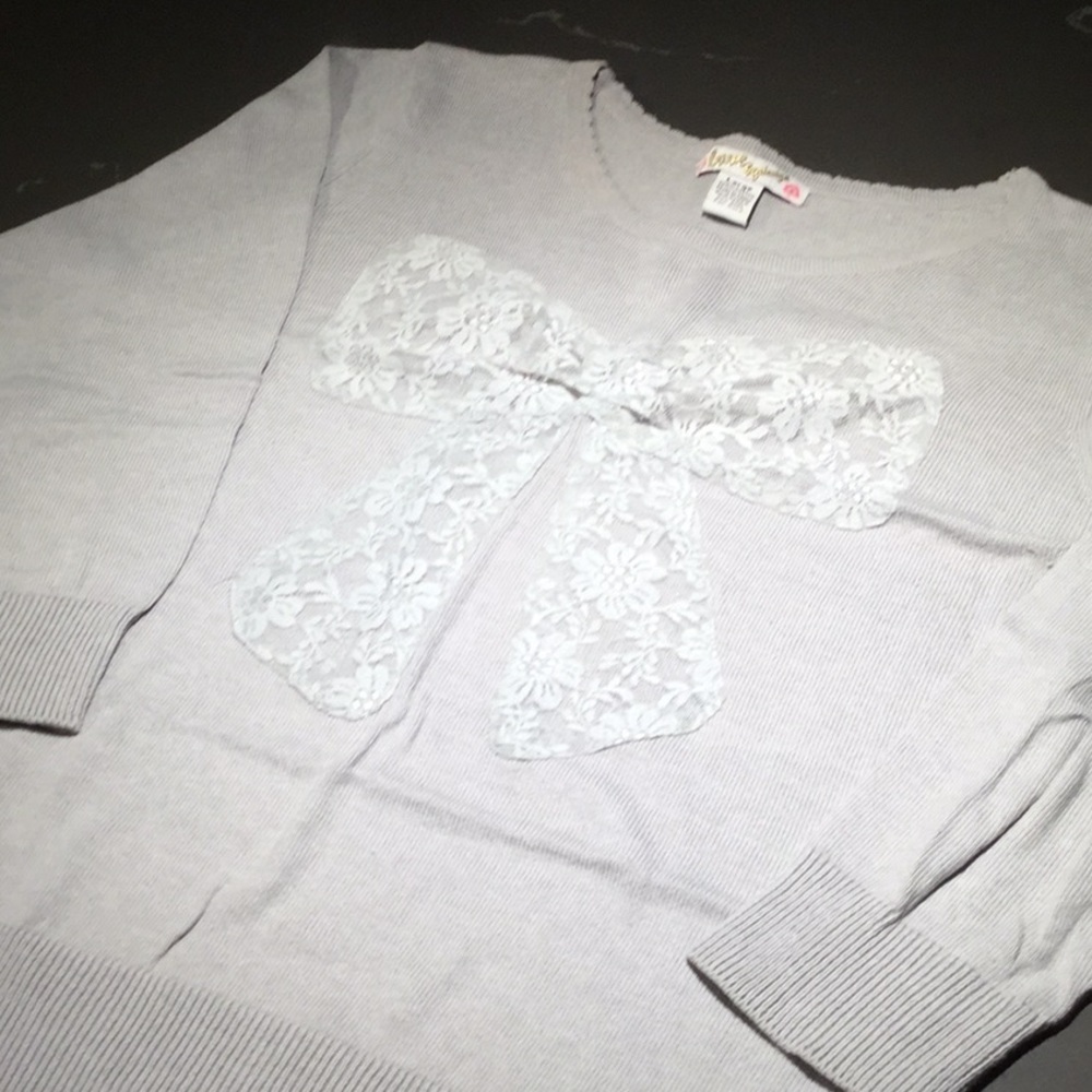 Light Grey Sweater with Lace Bow Details